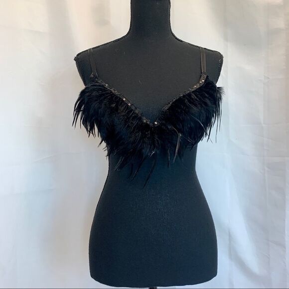 LA Vie En Rose Roselle black feather bra Sz 38C - Picture 3 of 15